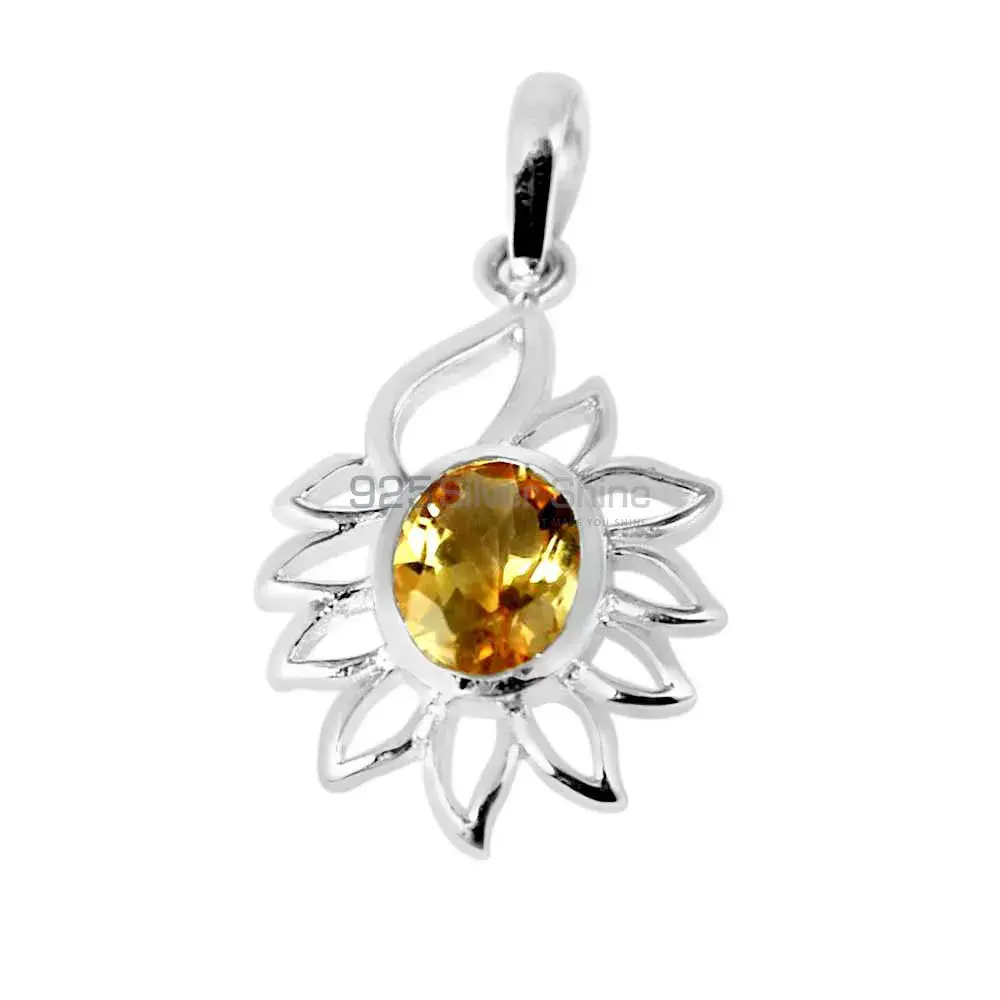 High Quality Citrine Gemstone Pendants Exporters In 925 Solid Silver Jewelry 925SP218-1_0