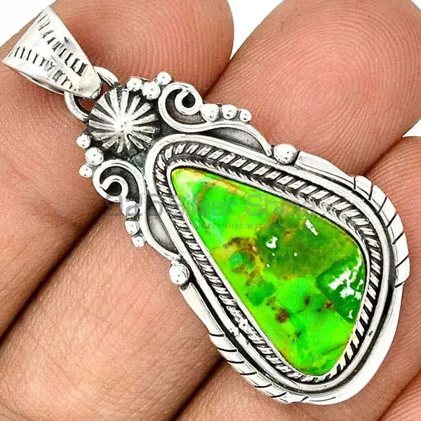 Copper Turquoise Gemstone Handmade Pendants In Solid Sterling Silver Jewelry 925SP43-4_1