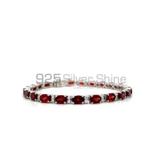 Garnet Gemstone Handmade Tennis Bracelets In Solid Sterling Silver Jewelry 925SB196