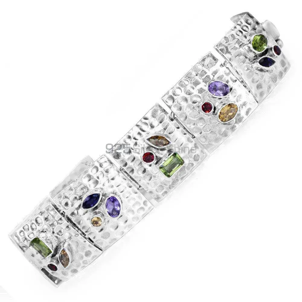 High Quality Multi Stone Gemstone Handmade Bracelets In Solid Sterling Silver Jewelry 925SB245