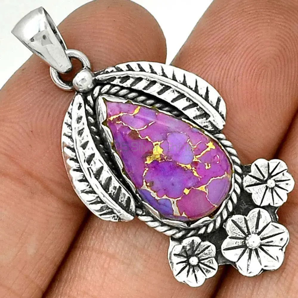 Purple Turquoise Gemstone Handmade Pendants In 925 Sterling Silver Jewelry 925SP091-9_1
