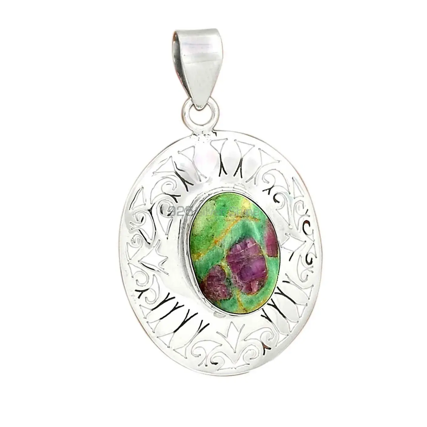 High Quality Ruby Zoisite Gemstone Handmade Pendants In 925 Sterling Silver Jewelry 925SP16-2_1