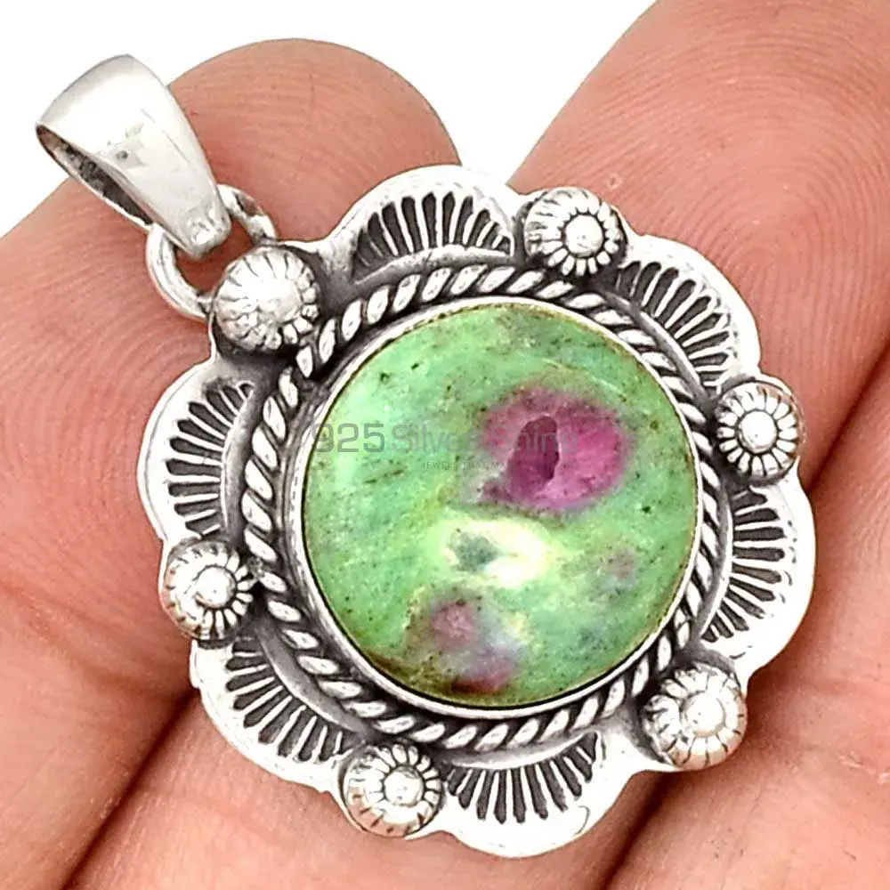 High Quality Ruby Zoisite Gemstone Pendants Exporters In 925 Solid Silver Jewelry 925SP080-1_0