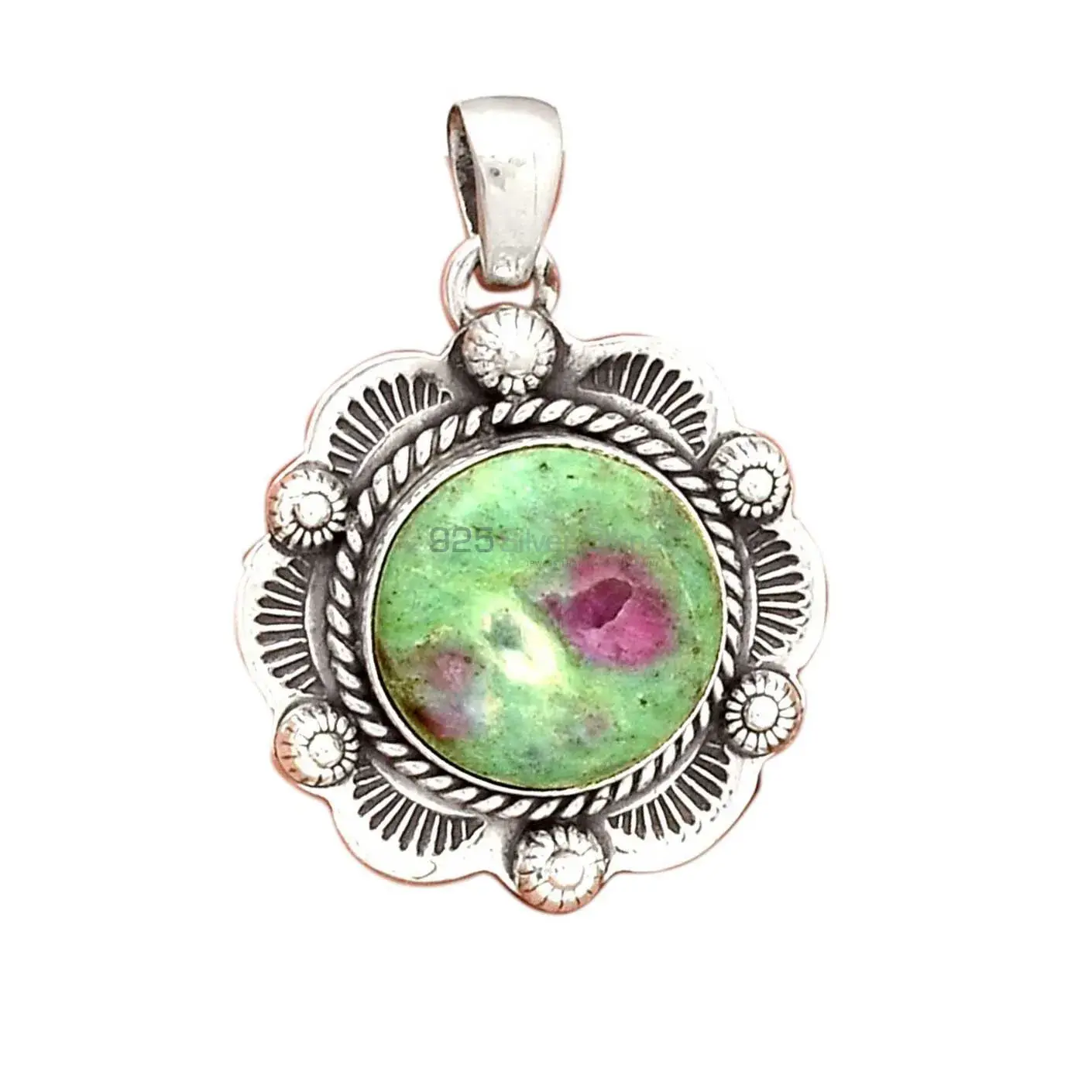High Quality Ruby Zoisite Gemstone Pendants Exporters In 925 Solid Silver Jewelry 925SP080-1_1