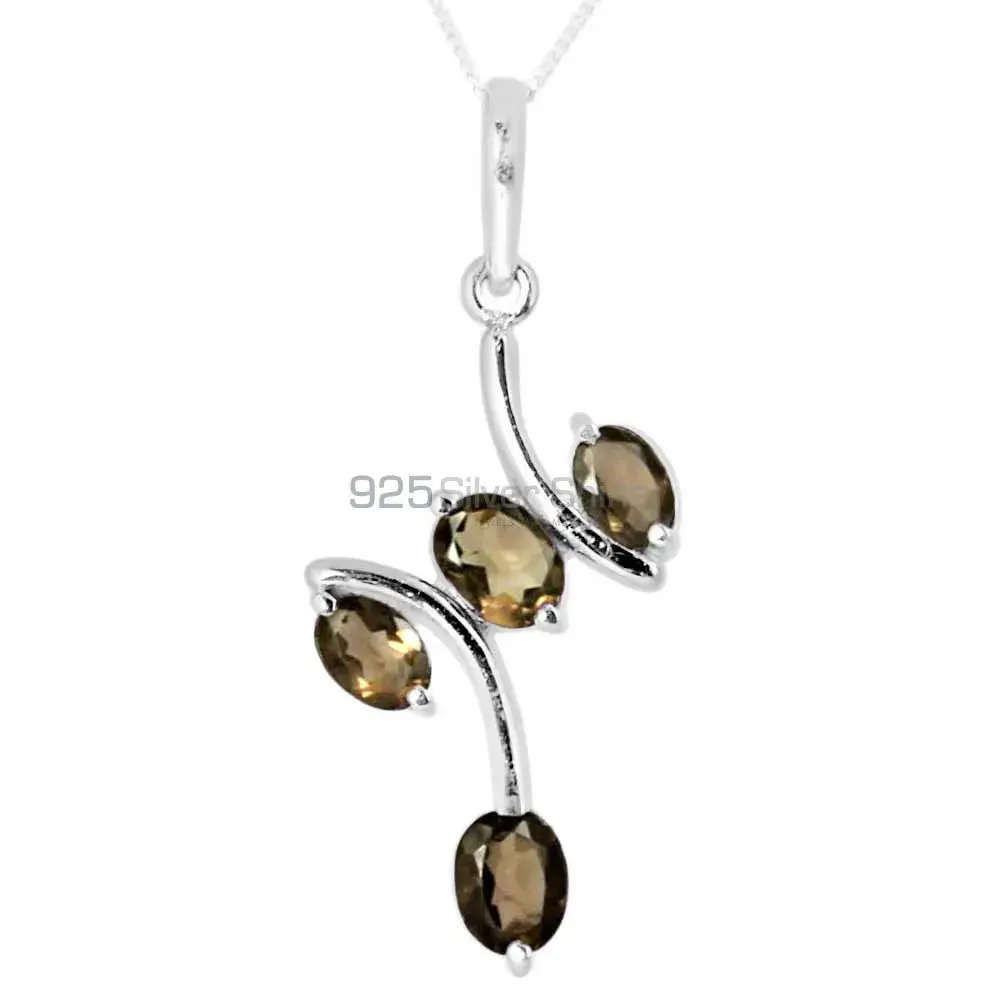High Quality Smokey Gemstone Pendants Exporters In 925 Solid Silver Jewelry 925SP243-1