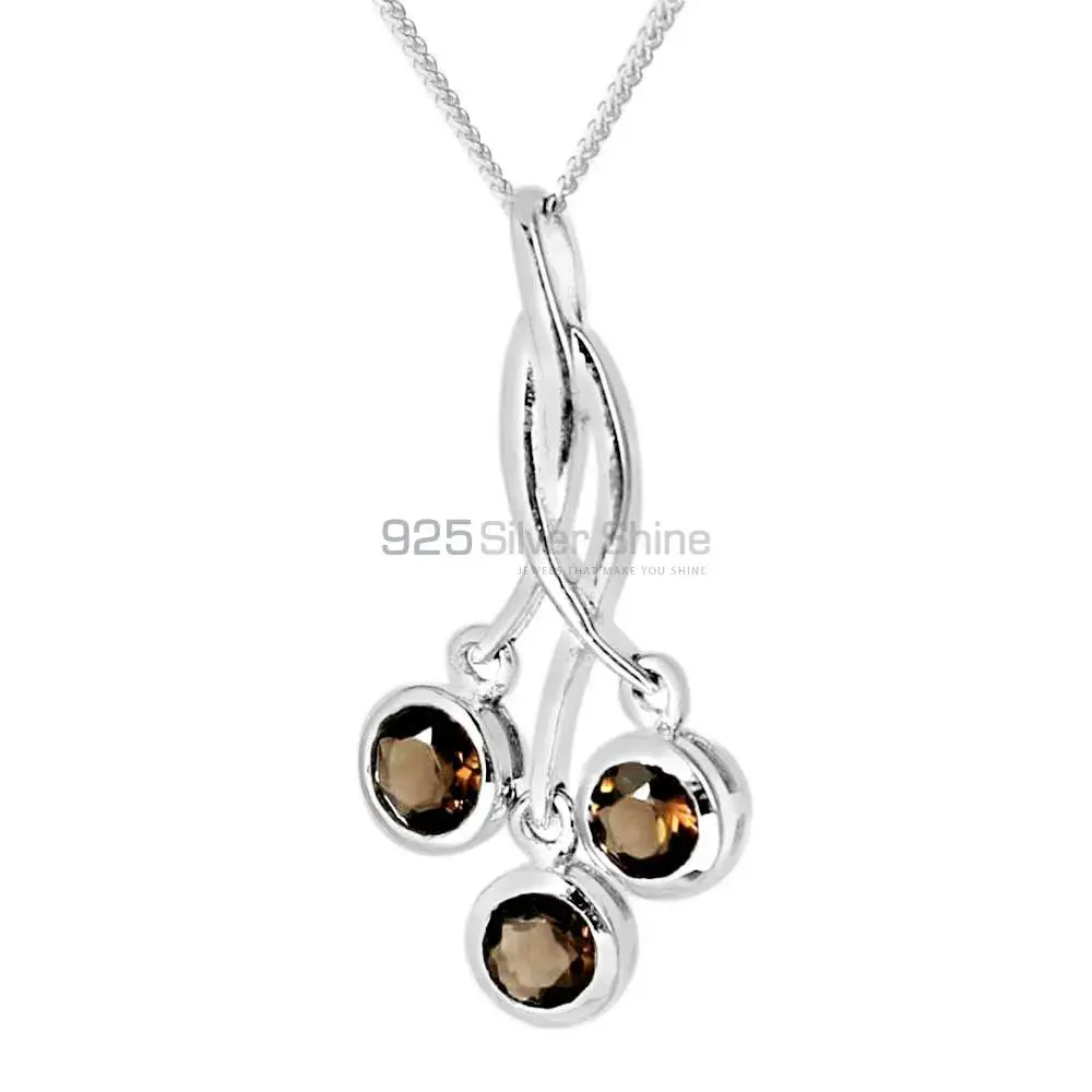 High Quality Smokey Gemstone Pendants Suppliers In 925 Fine Silver Jewelry 925SP227-1