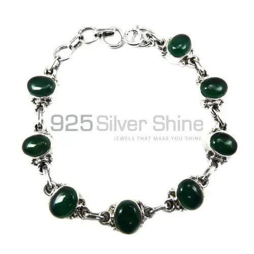 High Quality Solid Sterling Silver Handmade Bracelets In Green Onyx Gemstone Jewelry 925SB407