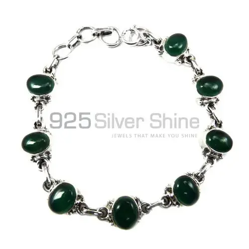 Solid Sterling Silver Handmade Bracelets In Green Onyx Gemstone Jewelry 925SB407