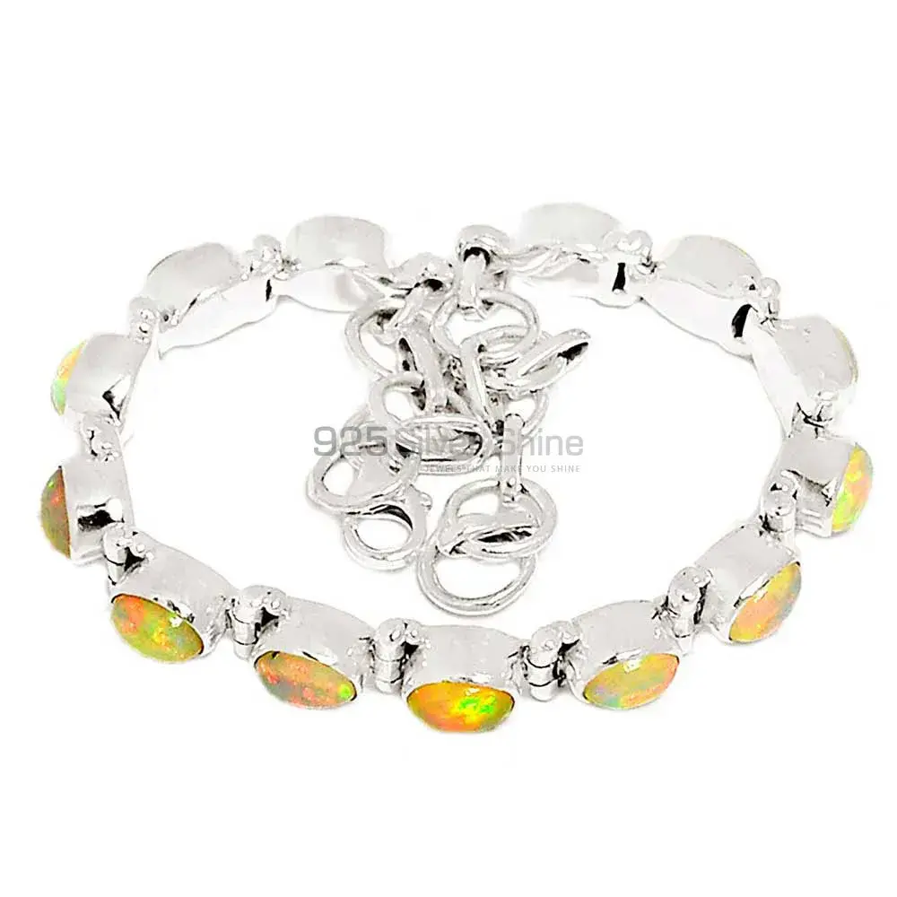 Solid Sterling Silver Handmade Bracelets In Opal Gemstone Jewelry 925SB295_0