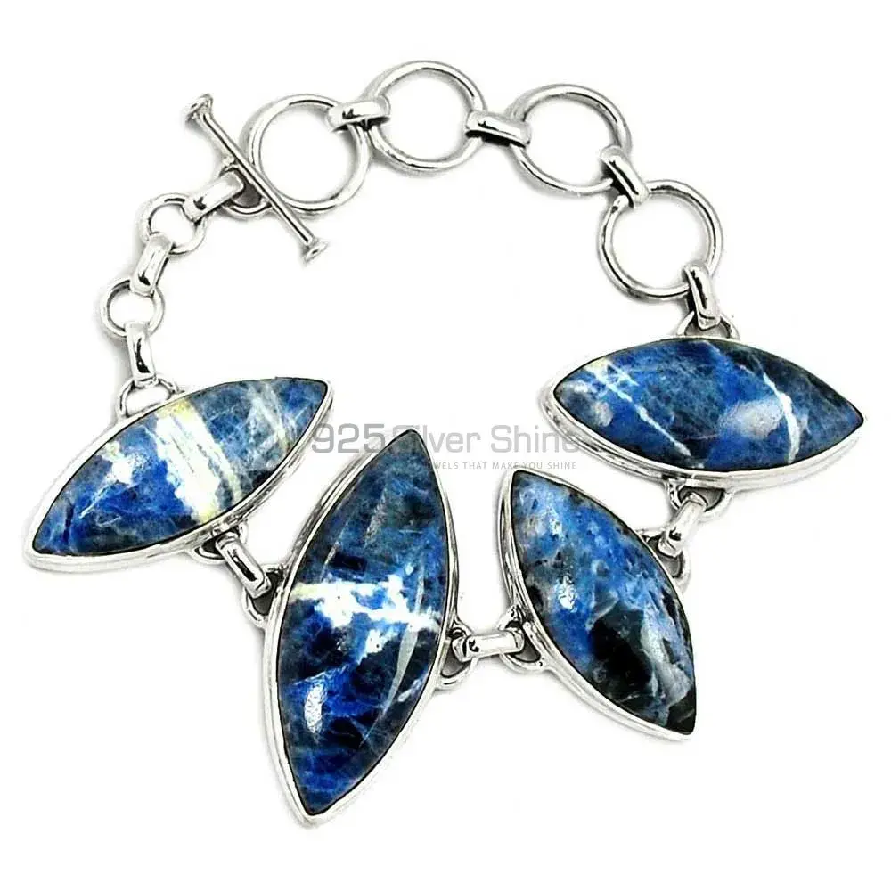 Solid Sterling Silver Handmade Bracelets In Sodalite Gemstone Jewelry 925SB277