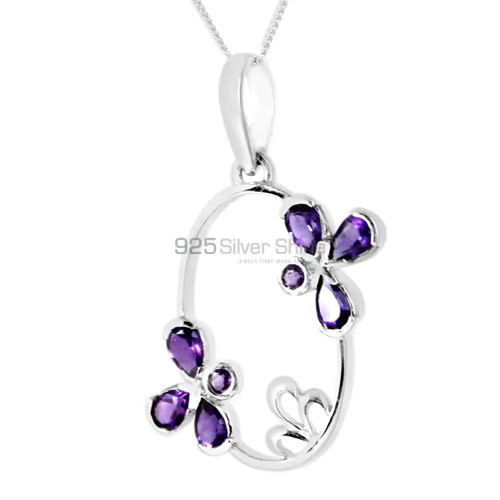 Solid Sterling Silver Handmade Pendants In Amethyst Gemstone Jewelry 925SP215-7_0