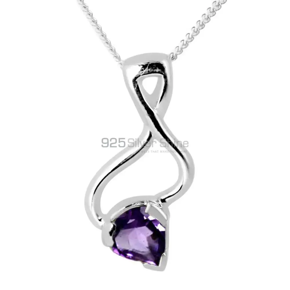 Solid Sterling Silver Handmade Pendants In Amethyst Gemstone Jewelry 925SP256-1_0
