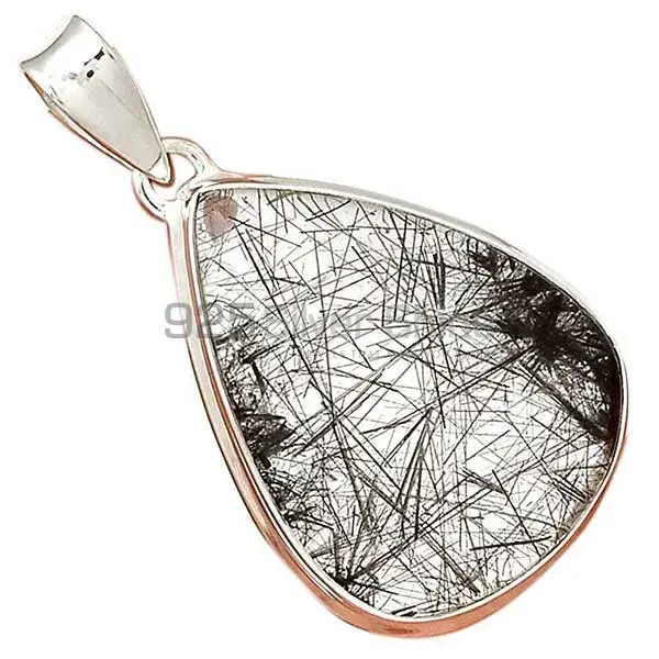 High Quality Solid Sterling Silver Handmade Pendants In Black Rutile Gemstone Jewelry 925SP162