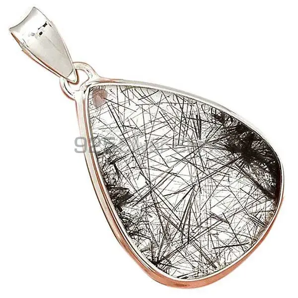 Solid Sterling Silver Handmade Pendants In Black Rutile Gemstone Jewelry 925SP162_0