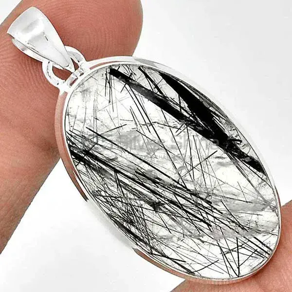 Solid Sterling Silver Handmade Pendants In Black Rutile Gemstone Jewelry 925SP162_3