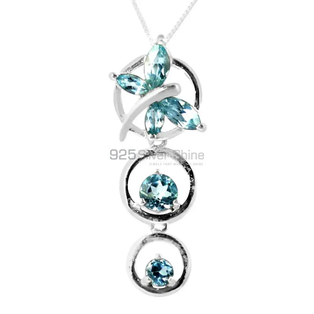 High Quality Solid Sterling Silver Handmade Pendants In Blue Topaz Gemstone Jewelry 925SP240-3