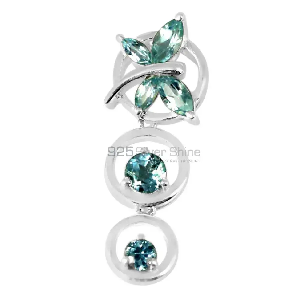 Solid Sterling Silver Handmade Pendants In Blue Topaz Gemstone Jewelry 925SP240-3_1