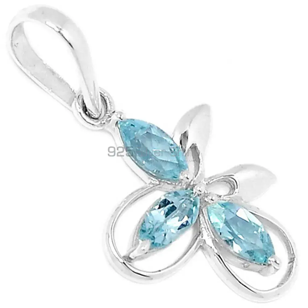 Solid Sterling Silver Handmade Pendants In Blue Topaz Gemstone Jewelry 925SP292-6