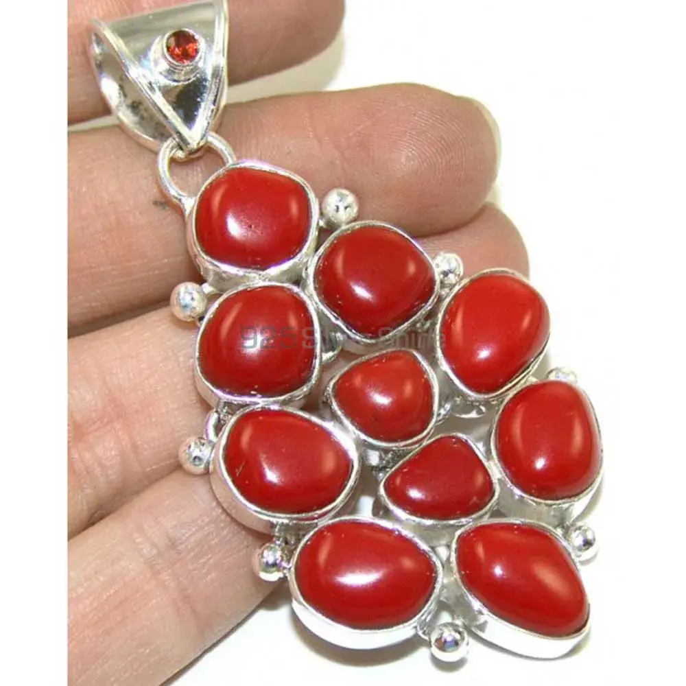 Solid Sterling Silver Handmade Pendants In Coral Gemstone Jewelry 925SP08-3