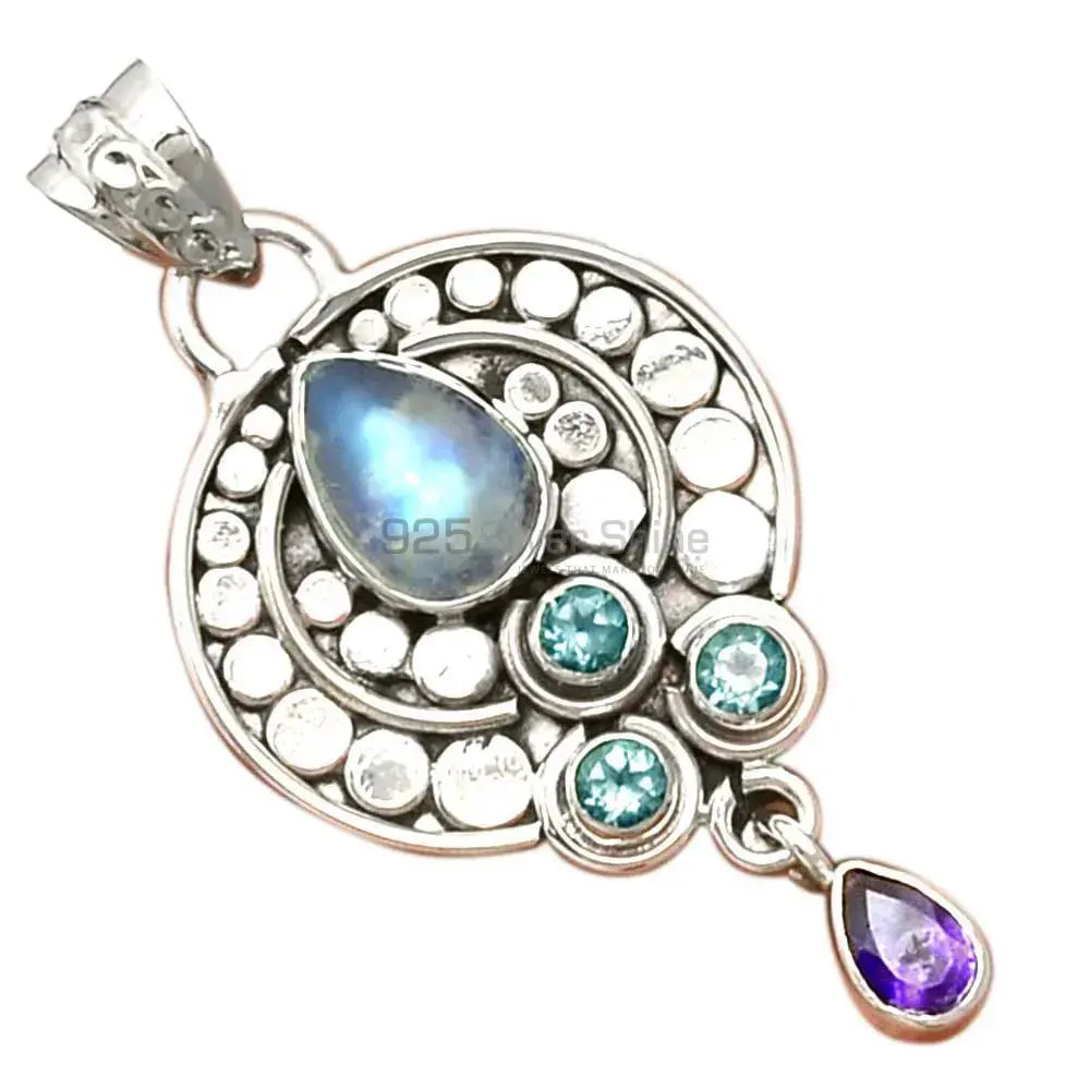 Solid Sterling Silver Handmade Pendants In Multi Gemstone Jewelry 925SP076-8