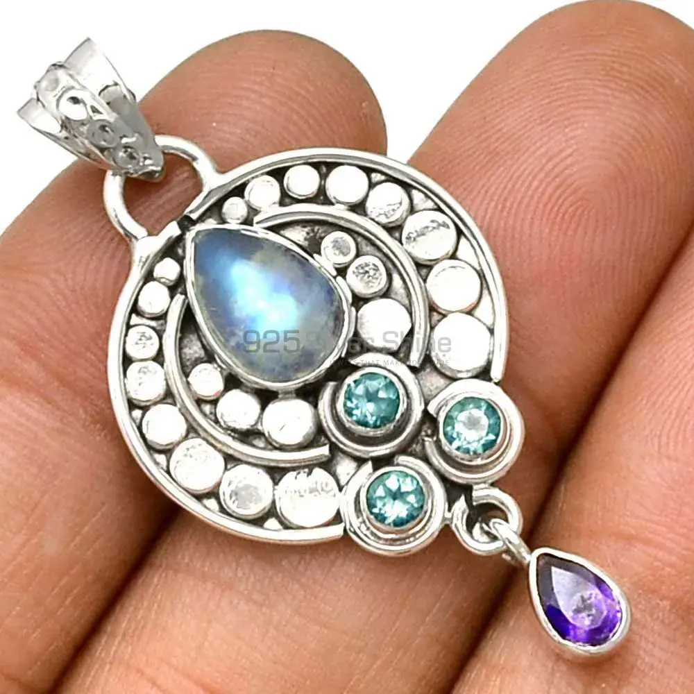 Solid Sterling Silver Handmade Pendants In Multi Gemstone Jewelry 925SP076-8_0