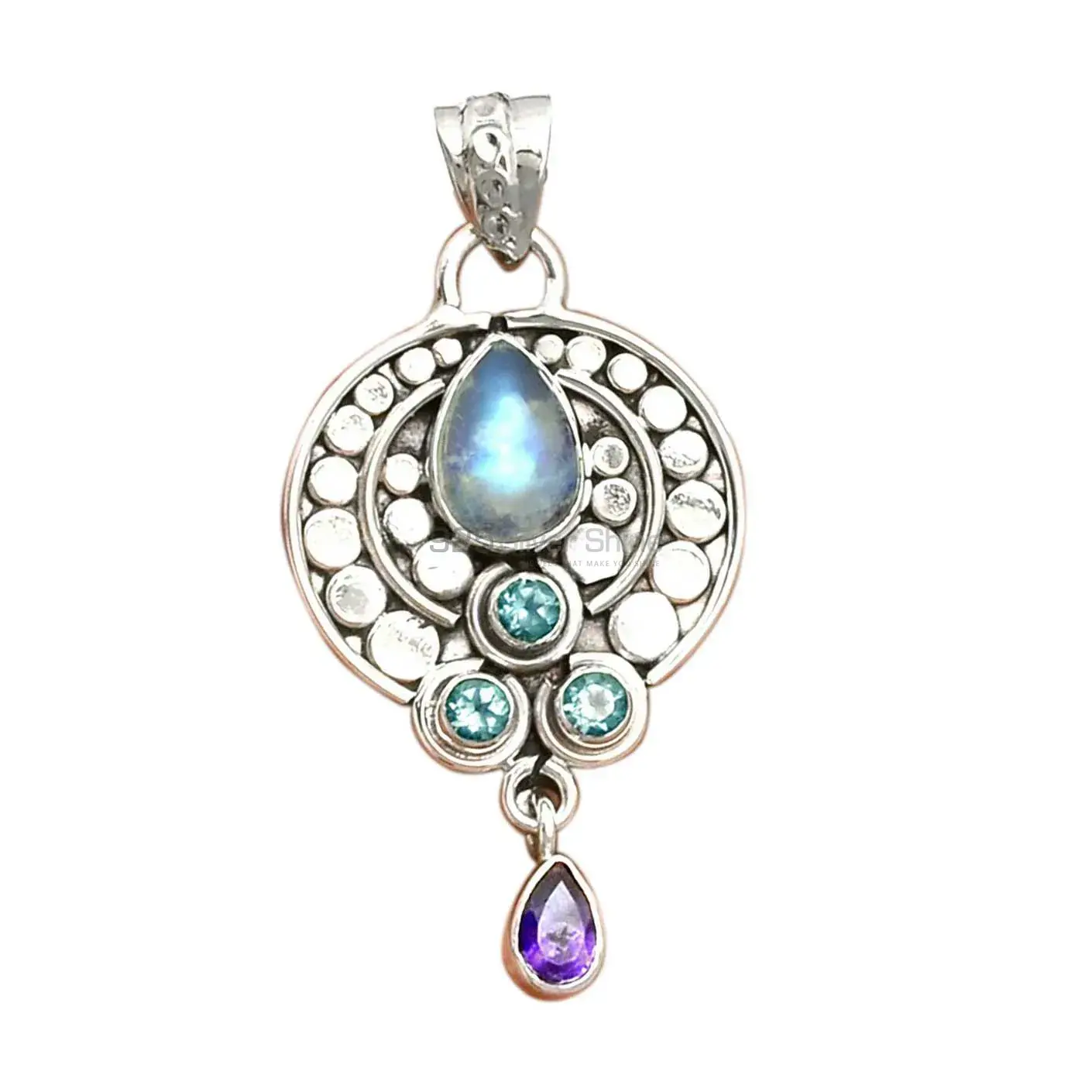 Solid Sterling Silver Handmade Pendants In Multi Gemstone Jewelry 925SP076-8_1