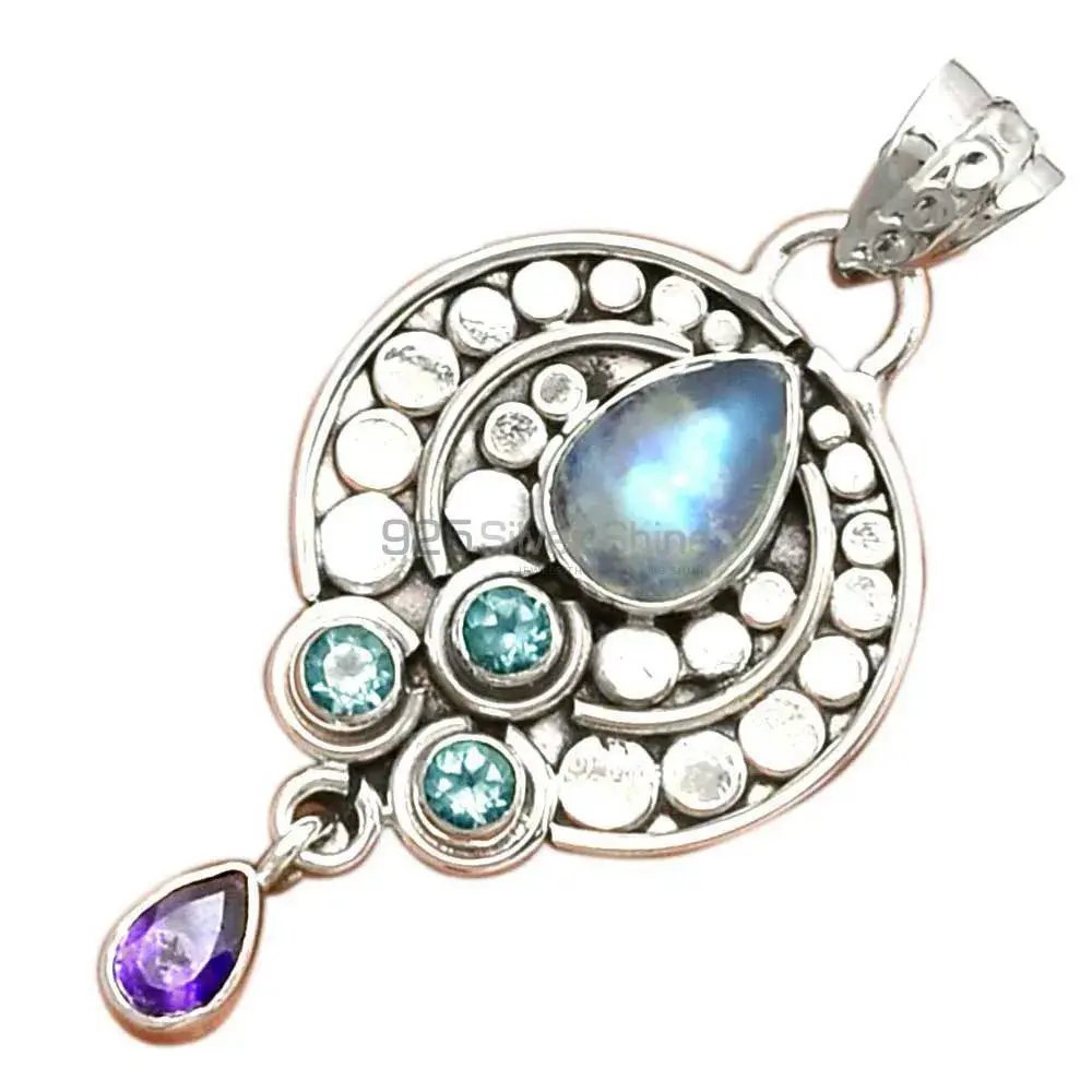 Solid Sterling Silver Handmade Pendants In Multi Gemstone Jewelry 925SP076-8_2