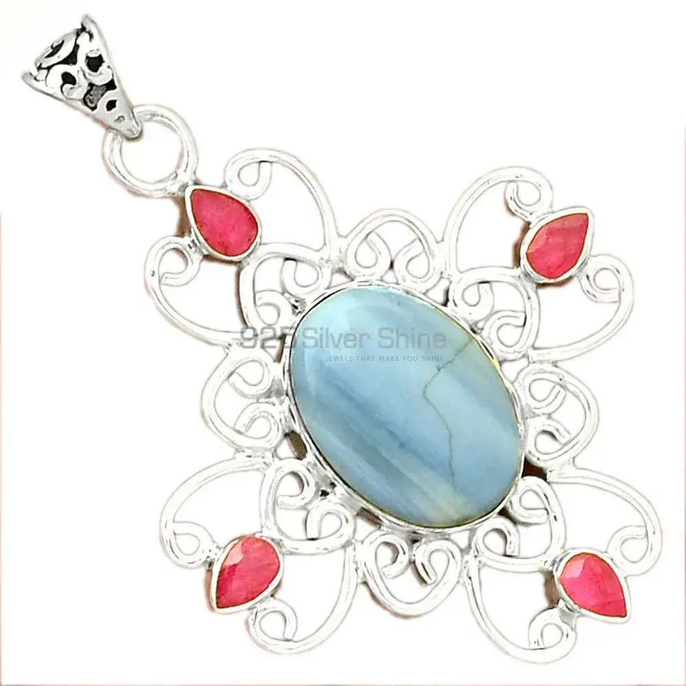 Solid Sterling Silver Handmade Pendants In Multi Gemstone Jewelry 925SP097-12