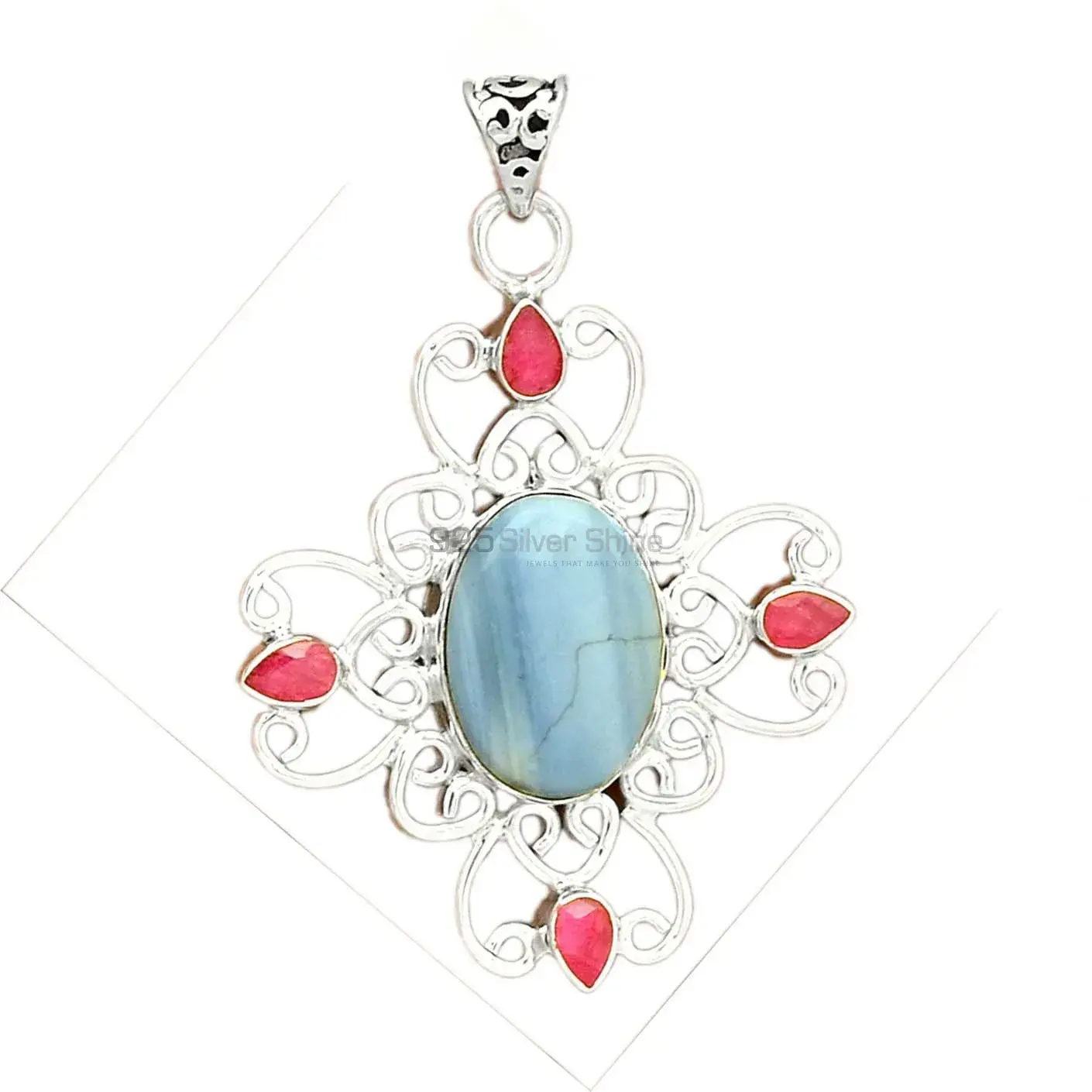 Solid Sterling Silver Handmade Pendants In Multi Gemstone Jewelry 925SP097-12_1
