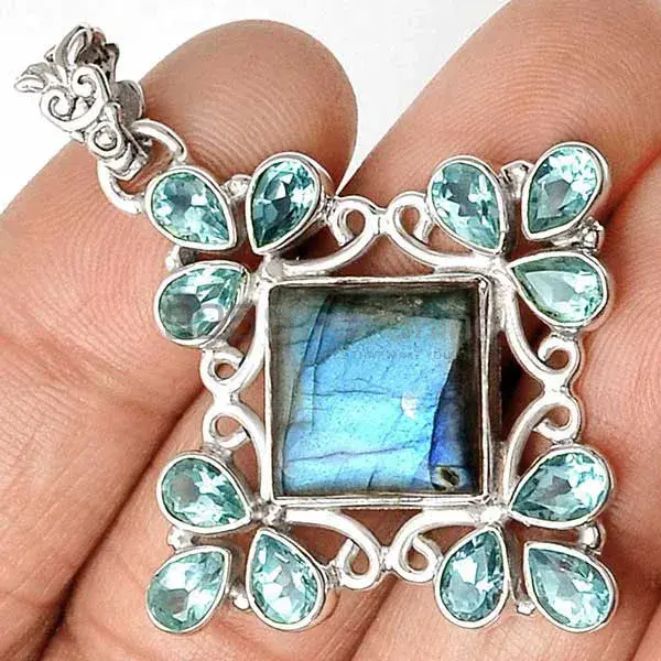 Solid Sterling Silver Handmade Pendants In Multi Gemstone Jewelry 925SP37-10_0