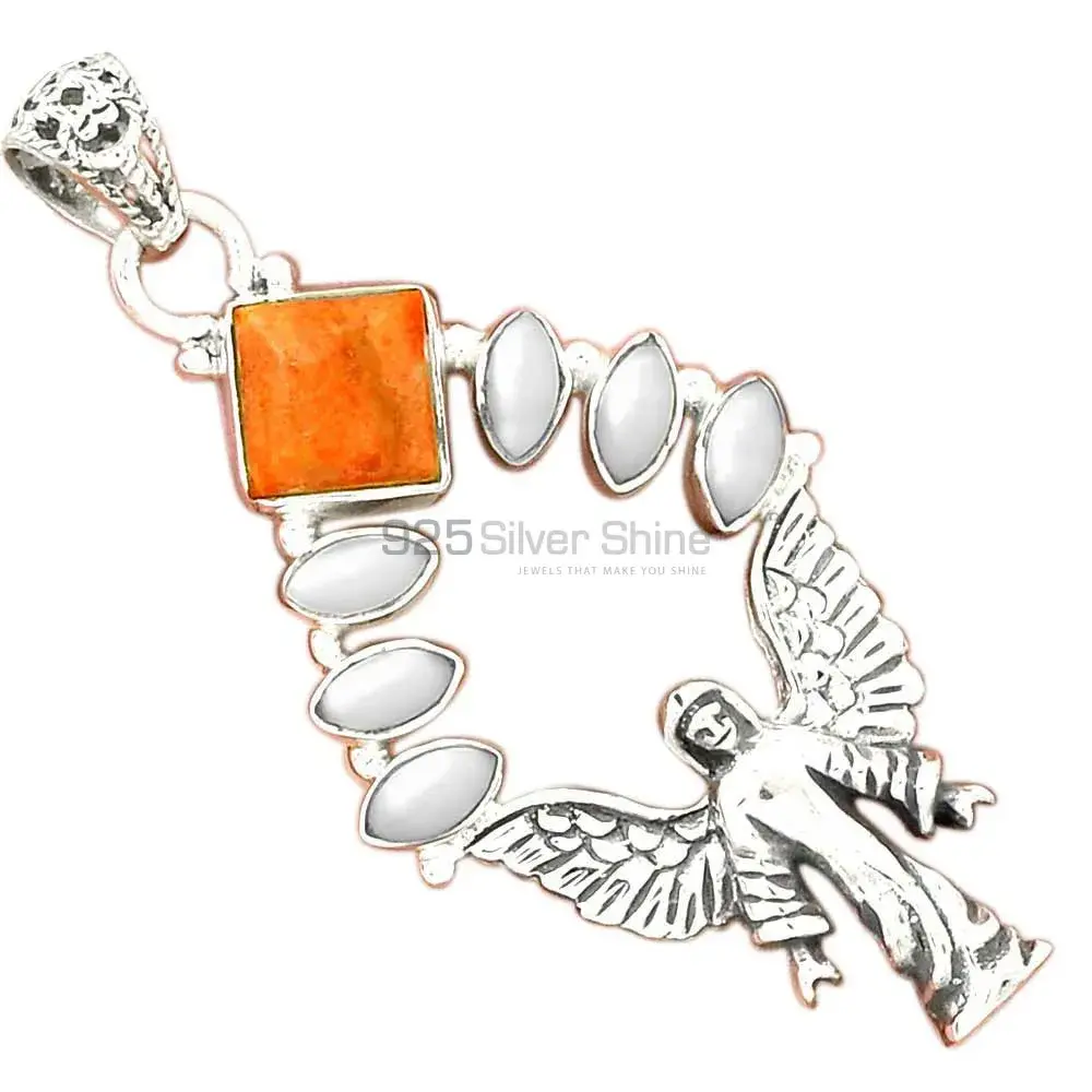 Solid Sterling Silver Handmade Pendants In Multi Gemstone Jewelry 925SP51-4