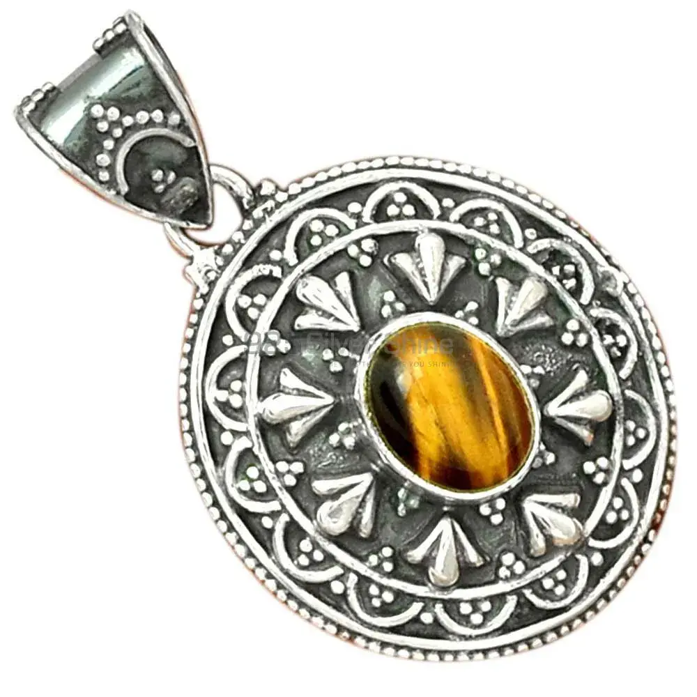 High Quality Tiger Eye Gemstone Pendants Exporters In 925 Solid Silver Jewelry 925SP27-1