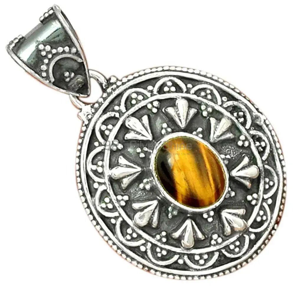 Tiger Eye Gemstone Pendants In 925 Solid Silver Jewelry 925SP27-1_0