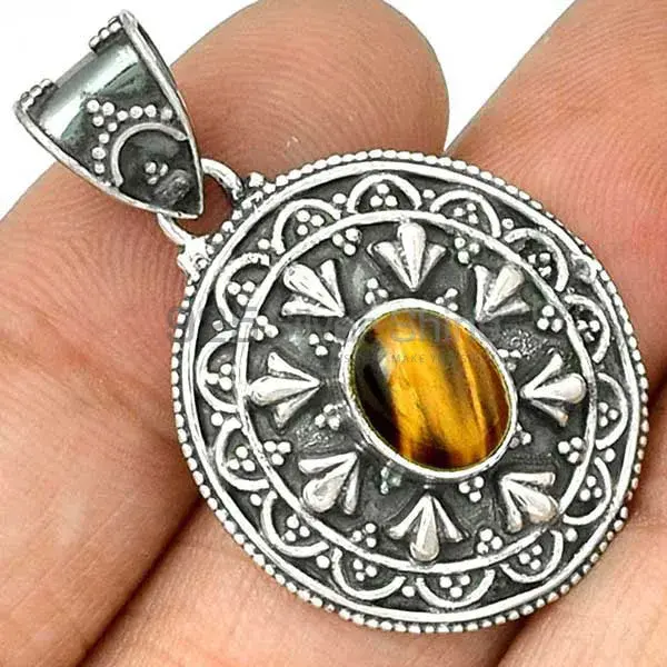 High Quality Tiger Eye Gemstone Pendants Exporters In 925 Solid Silver Jewelry 925SP27-1_0