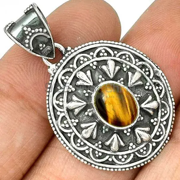 Tiger Eye Gemstone Pendants In 925 Solid Silver Jewelry 925SP27-1_1