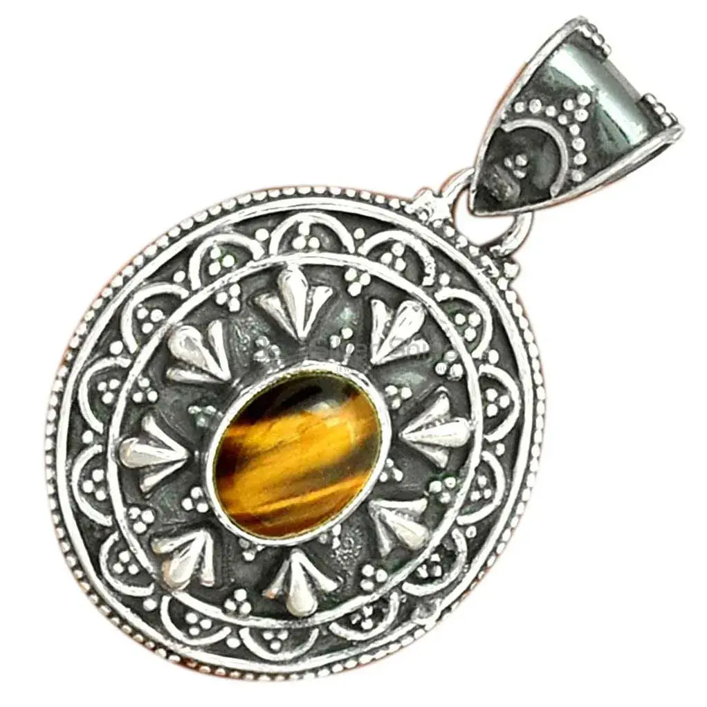 High Quality Tiger Eye Gemstone Pendants Exporters In 925 Solid Silver Jewelry 925SP27-1_2