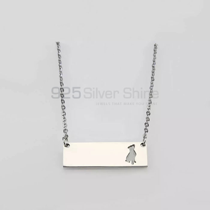Howling Wolf Bar Necklace, Hand Made Animal Minimalist Necklace In 925 Sterling Silver AMN159