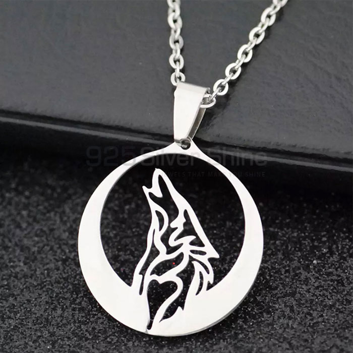 Howling Wolf Necklace, Animal Minimalist Necklace In 925 Sterling Silver AMN136_2