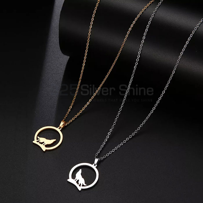 Howling Wolf Necklace, Animal Minimalist Necklace In 925 Sterling Silver AMN135_1