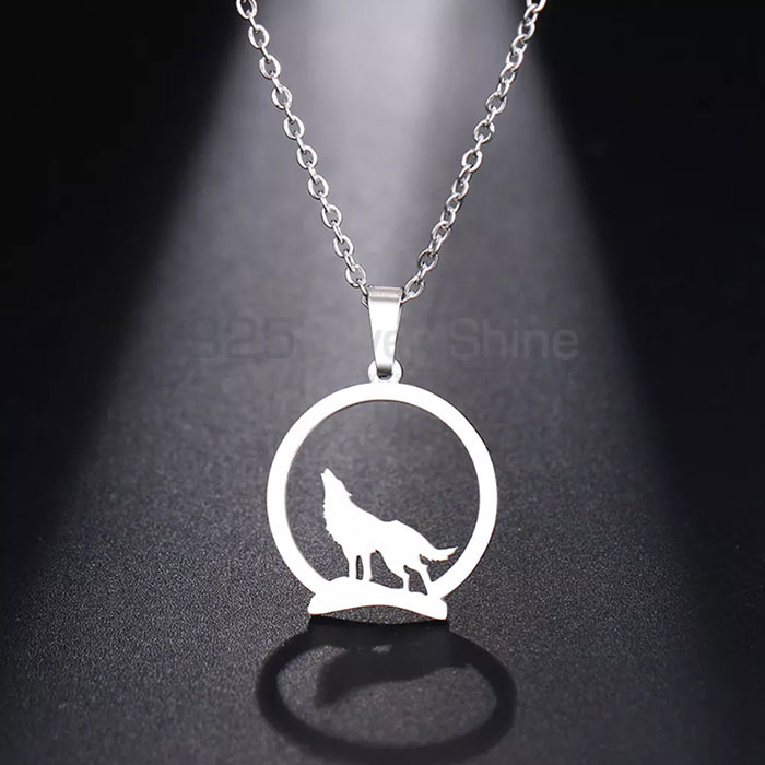 Howling Wolf Necklace, Wide Rang Animal Minimalist Necklace In 925 Sterling Silver AMN135_3
