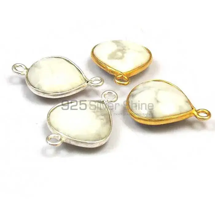 Howlite Heart Gemstone Single Bail Bezel Sterling Silver Gold Vermeil Connector 925GC157