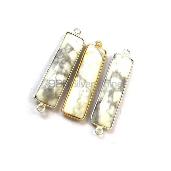 Howlite Rectangle Gemstone Single Bail Bezel Sterling Silver Gold Vermeil Connector 925GC159