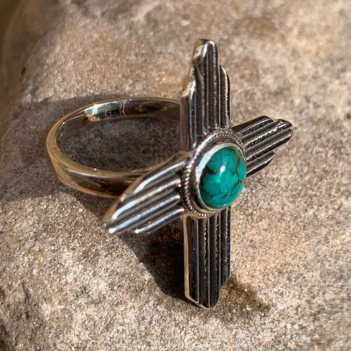 Cross Symbol Turquoise Gemstone Ring In Sterling Silver SSR193_0