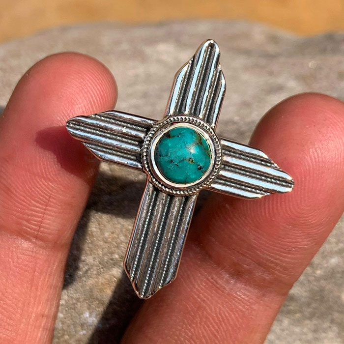 Cross Symbol Turquoise Gemstone Ring In Sterling Silver SSR193_2