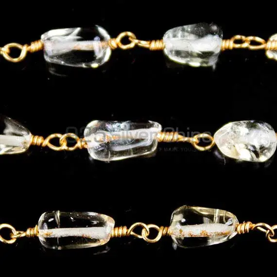 light Citrine Plain Tear Drop Wire Wrapped Rosary Chain. "Wire Wrapped 1 Feet Roll Chain" 925RC164