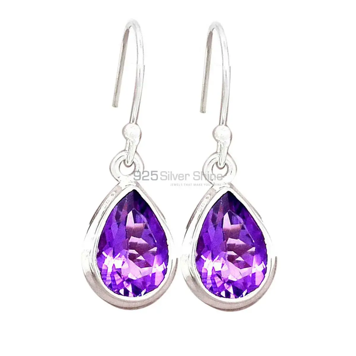 Inexpensive 925 Sterling Silver Earrings In Amethyst Gemstone Jewelry 925SE2695