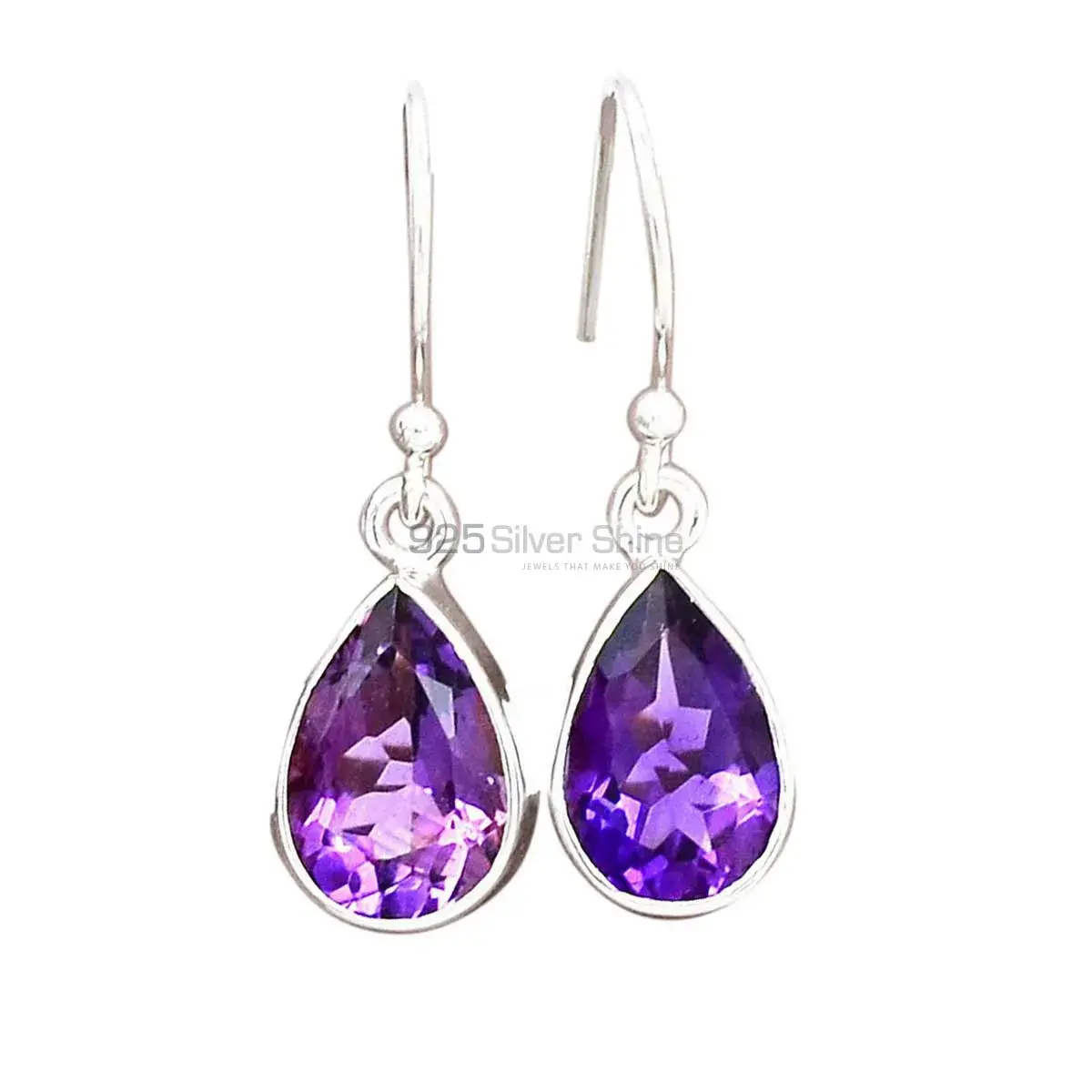 Inexpensive 925 Sterling Silver Earrings In Amethyst Gemstone Jewelry 925SE2695_2