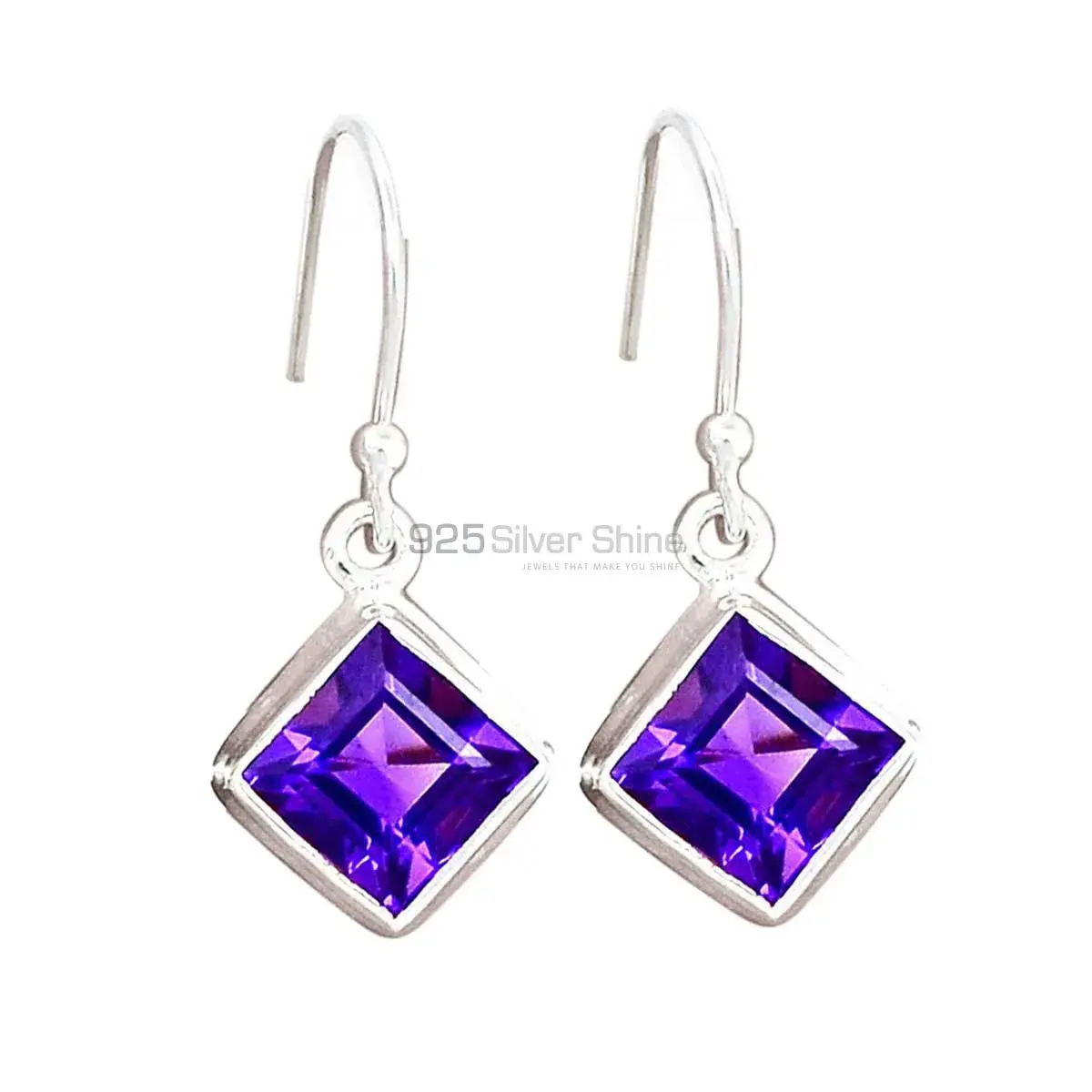 Inexpensive 925 Sterling Silver Earrings In Amethyst Gemstone Jewelry 925SE2695_4