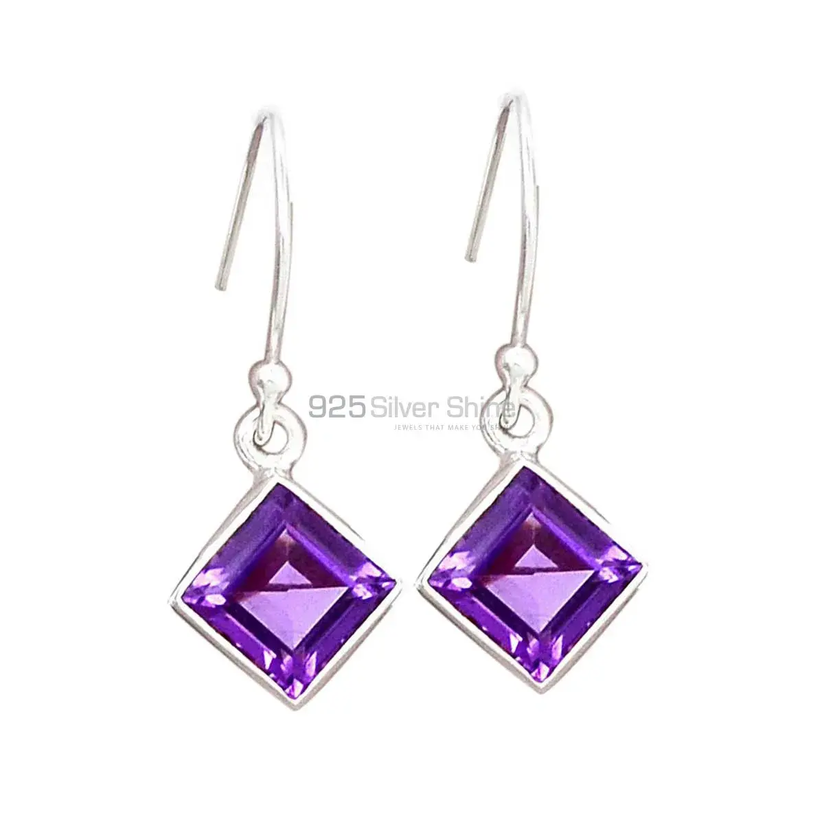 Inexpensive 925 Sterling Silver Earrings In Amethyst Gemstone Jewelry 925SE2695_6