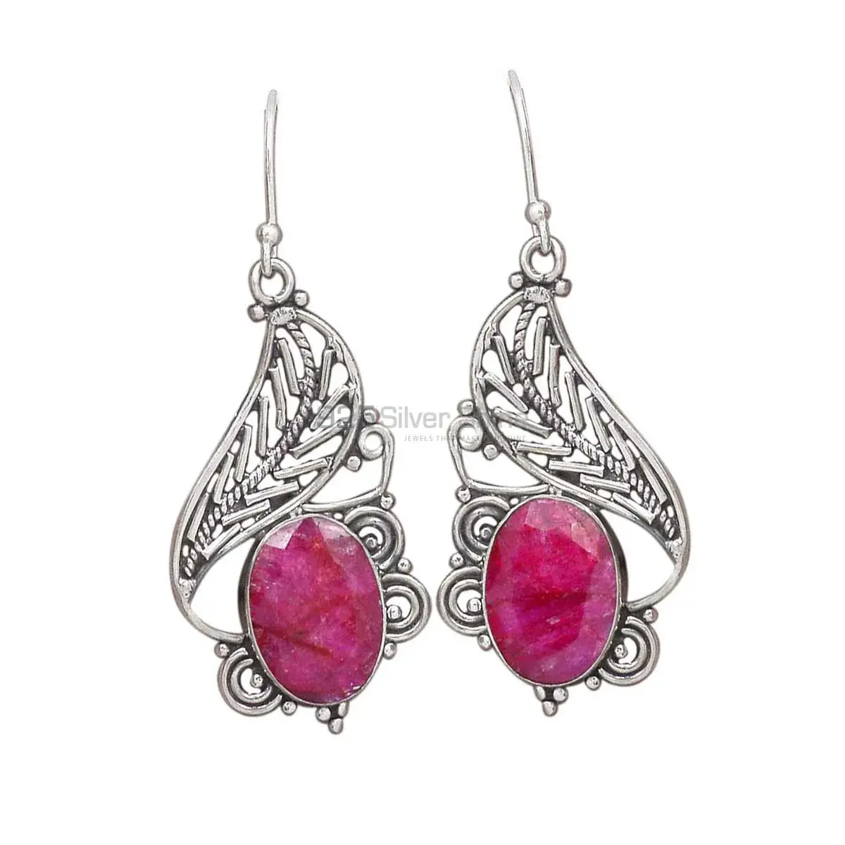 Inexpensive 925 Sterling Silver Earrings In Dyed Ruby Gemstone Jewelry 925SE2941